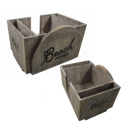 High Quality Wooden6 Compartments Tray Decorative Drinking Straw  Napkin Caddy