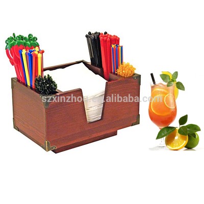 hot selling custom wooden Napkin Bar Caddy Straw Holder with custom logo