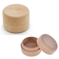 Pack of 2 small round custom DIY storage Jewelry trinket ring box wood