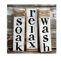 Rustic Sign Soak Wash Relax Farmhouse Bathroom Decor Set of Three Whitewash Wood Sign